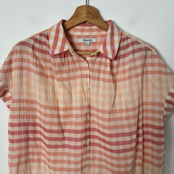 Madewell Pink Coral Central Tunic Shirt in Ombré Gingham Check Button down XS - Picture 7 of 16